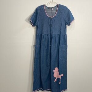 Vintage Denim Midi Dress Poodle Novelty Print Women's 10 Made in USA